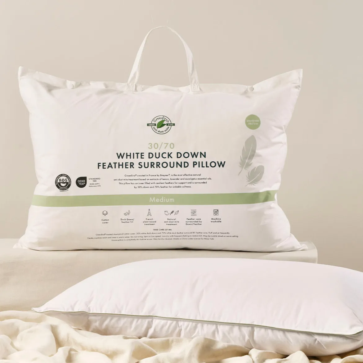 30/70 Duck Down Feather Medium Pillow