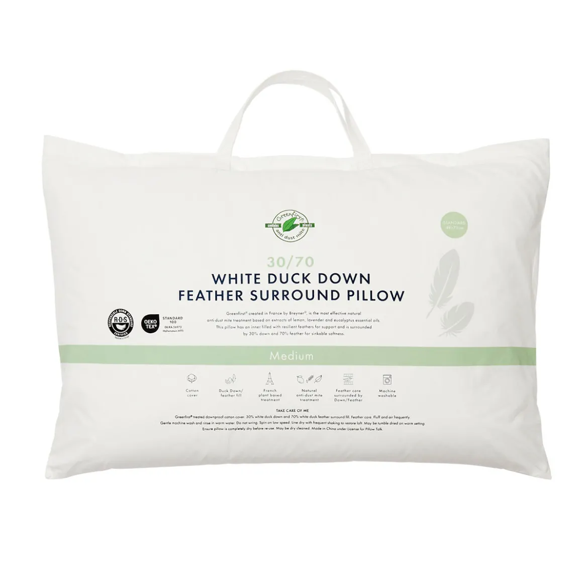 30/70 Duck Down Feather Medium Pillow