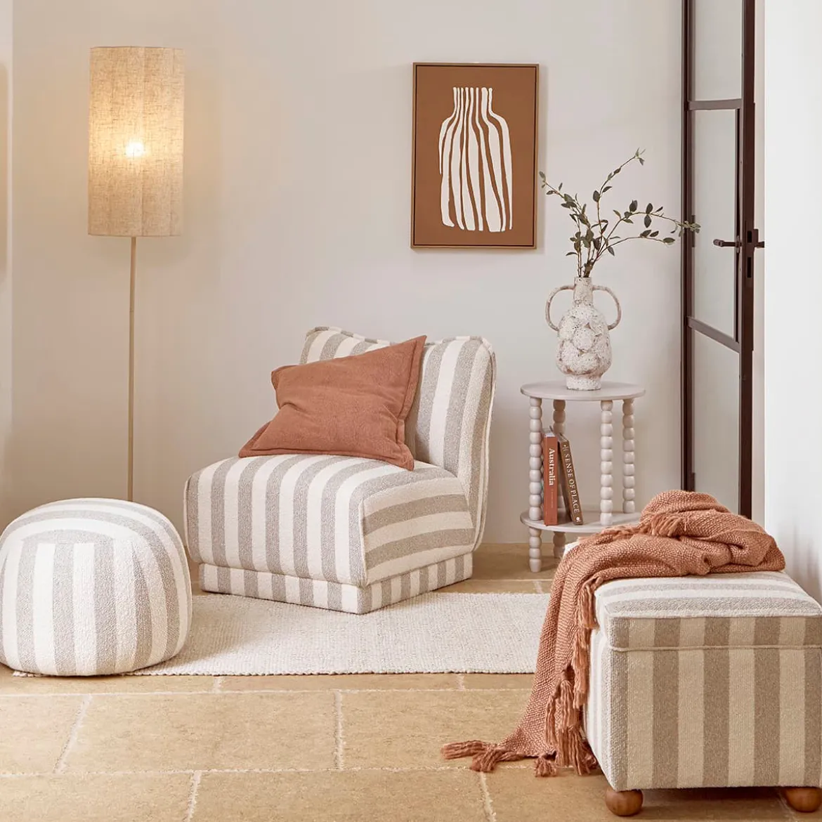 Adeline Stripe Ottoman