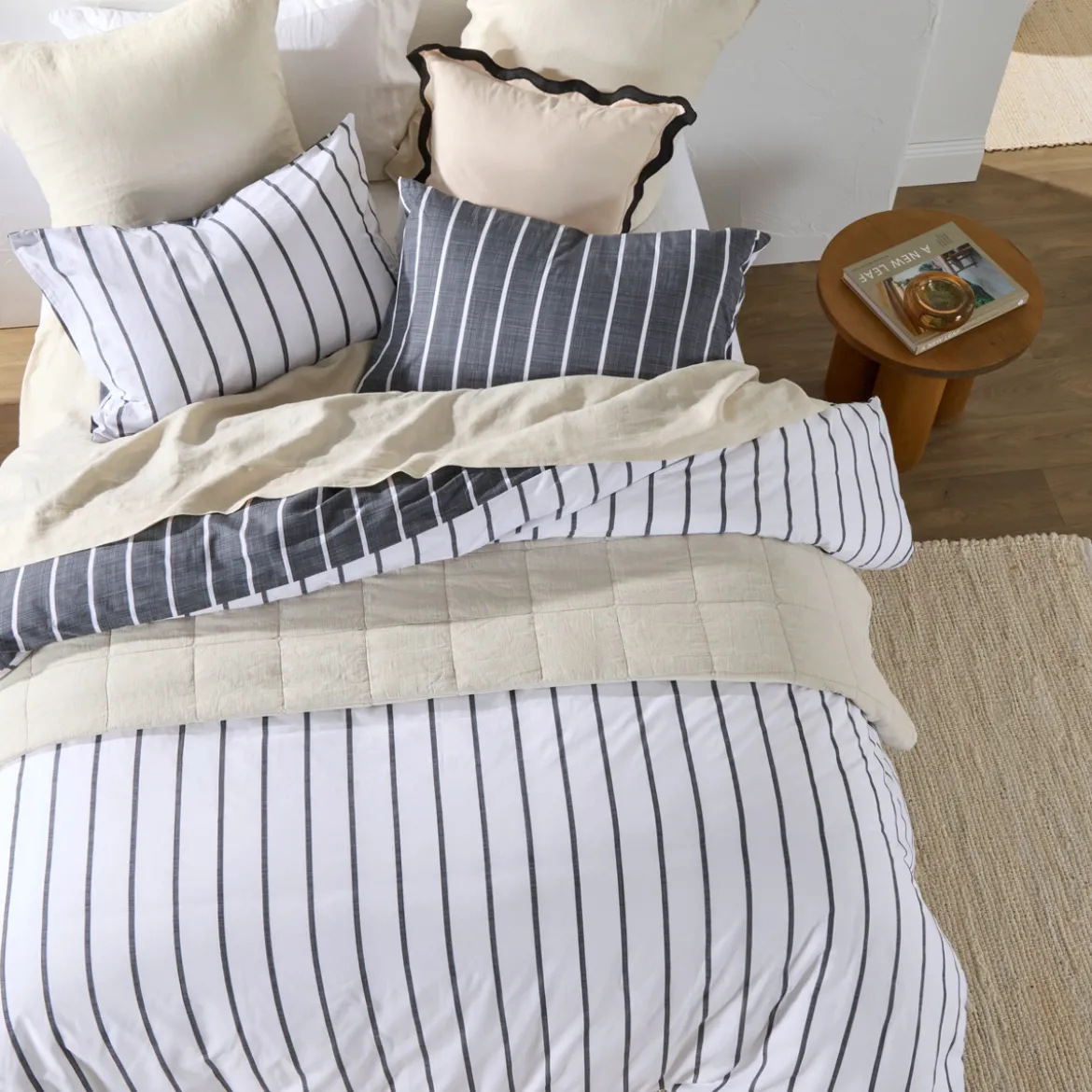 Adria Reversible Charcoal Stripe Quilt Cover Set