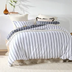 Adria Reversible Charcoal Stripe Quilt Cover Set