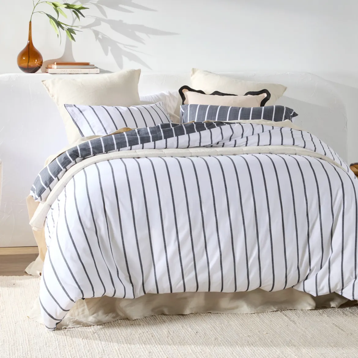Adria Reversible Charcoal Stripe Quilt Cover Set