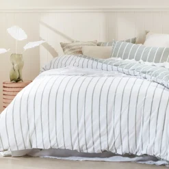 Adria Reversible Green Stripe Quilt Cover Set
