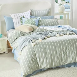 Adria Reversible Green Stripe Quilt Cover Set