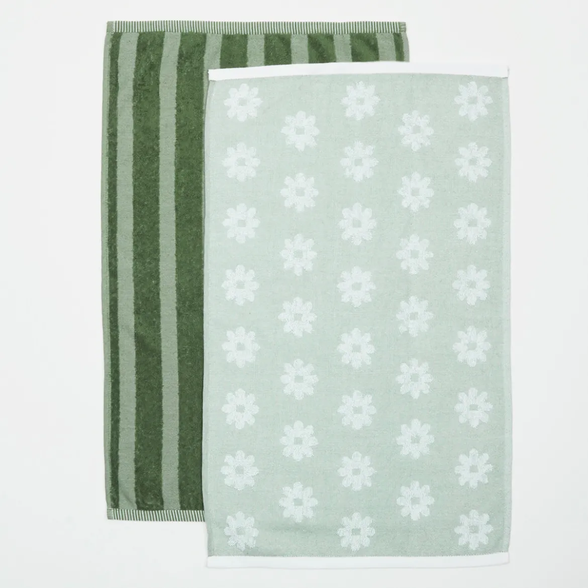 Daisy Green Tea Towel Set of 2
