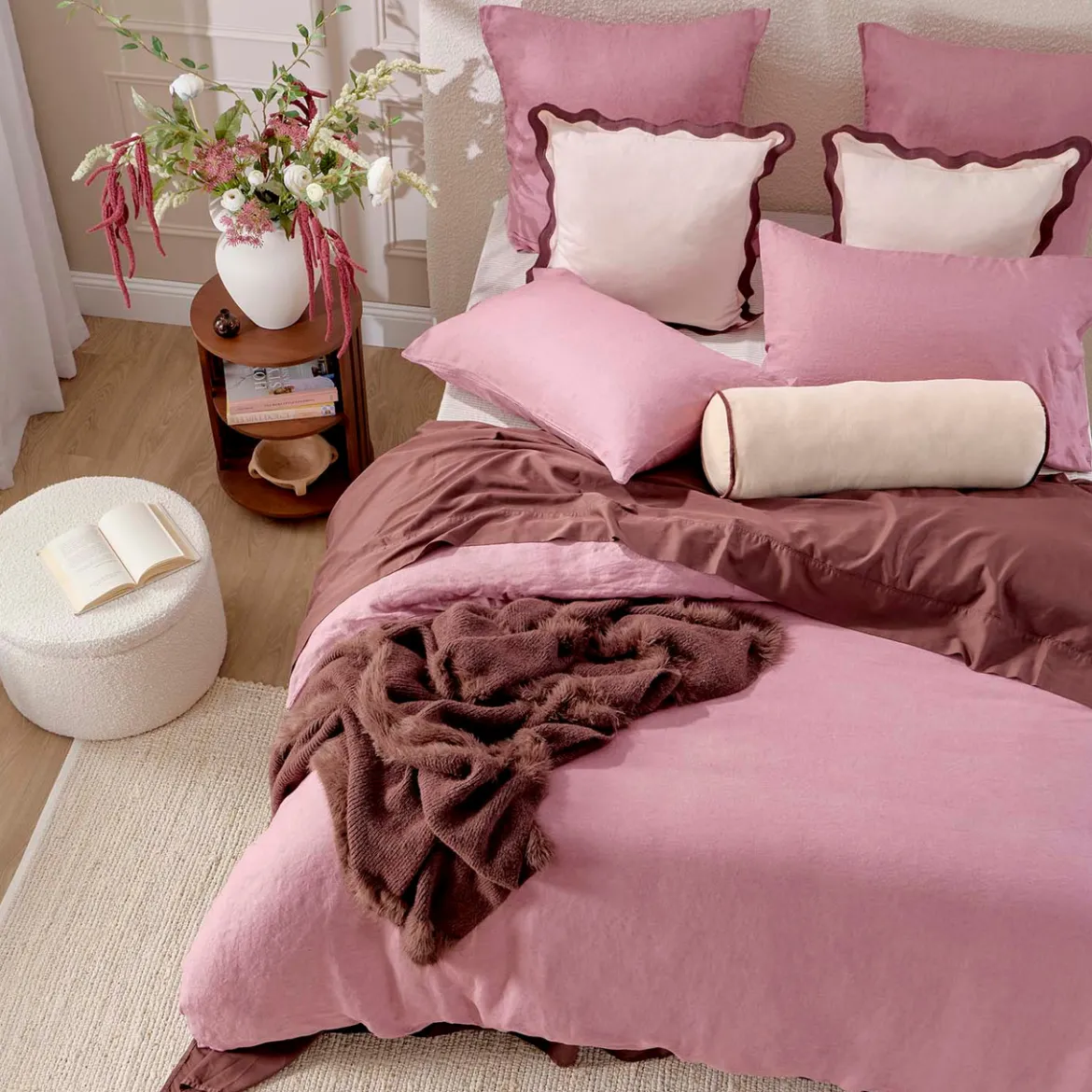 European Linen Rose Pink Quilt Cover Set