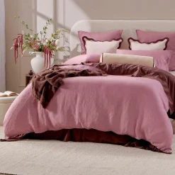 European Linen Rose Pink Quilt Cover Set