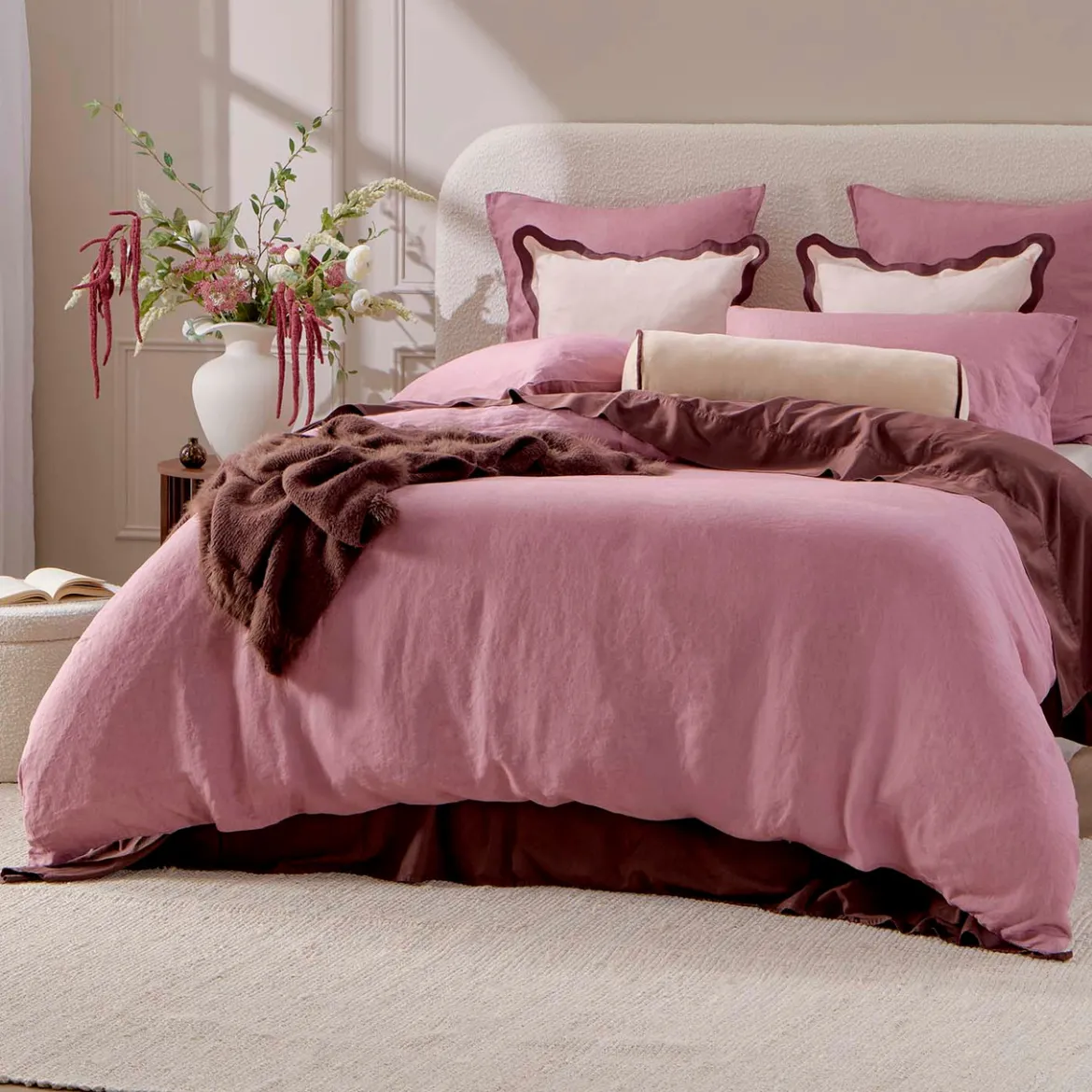 European Linen Rose Pink Quilt Cover Set