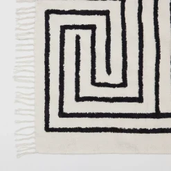 Farrah Black Geometric Tufted Cotton Floor Rug