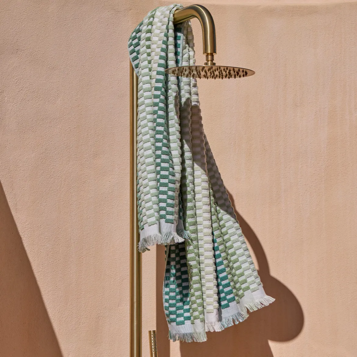Gaia Green Check Popcorn Beach Towel