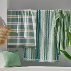 Gaia Green Check Popcorn Beach Towel