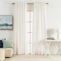 Linen Cotton White Room Darkening Curtain Set of 2