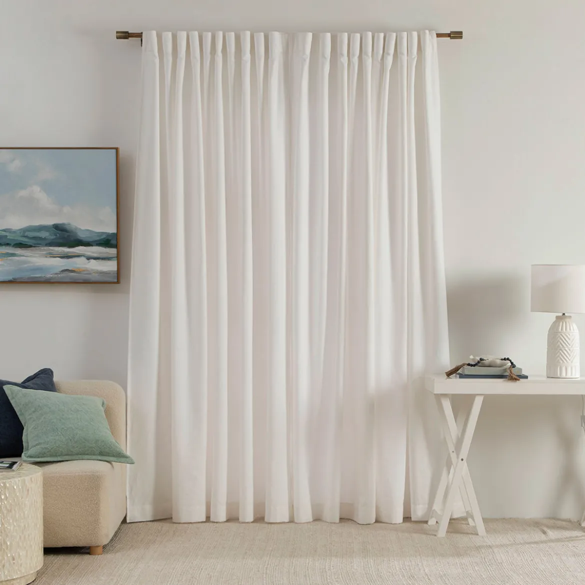 Linen Cotton White Room Darkening Curtain Set of 2
