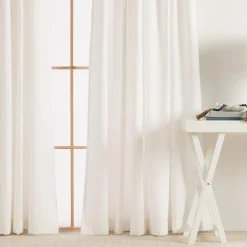 Linen Cotton White Room Darkening Curtain Set of 2