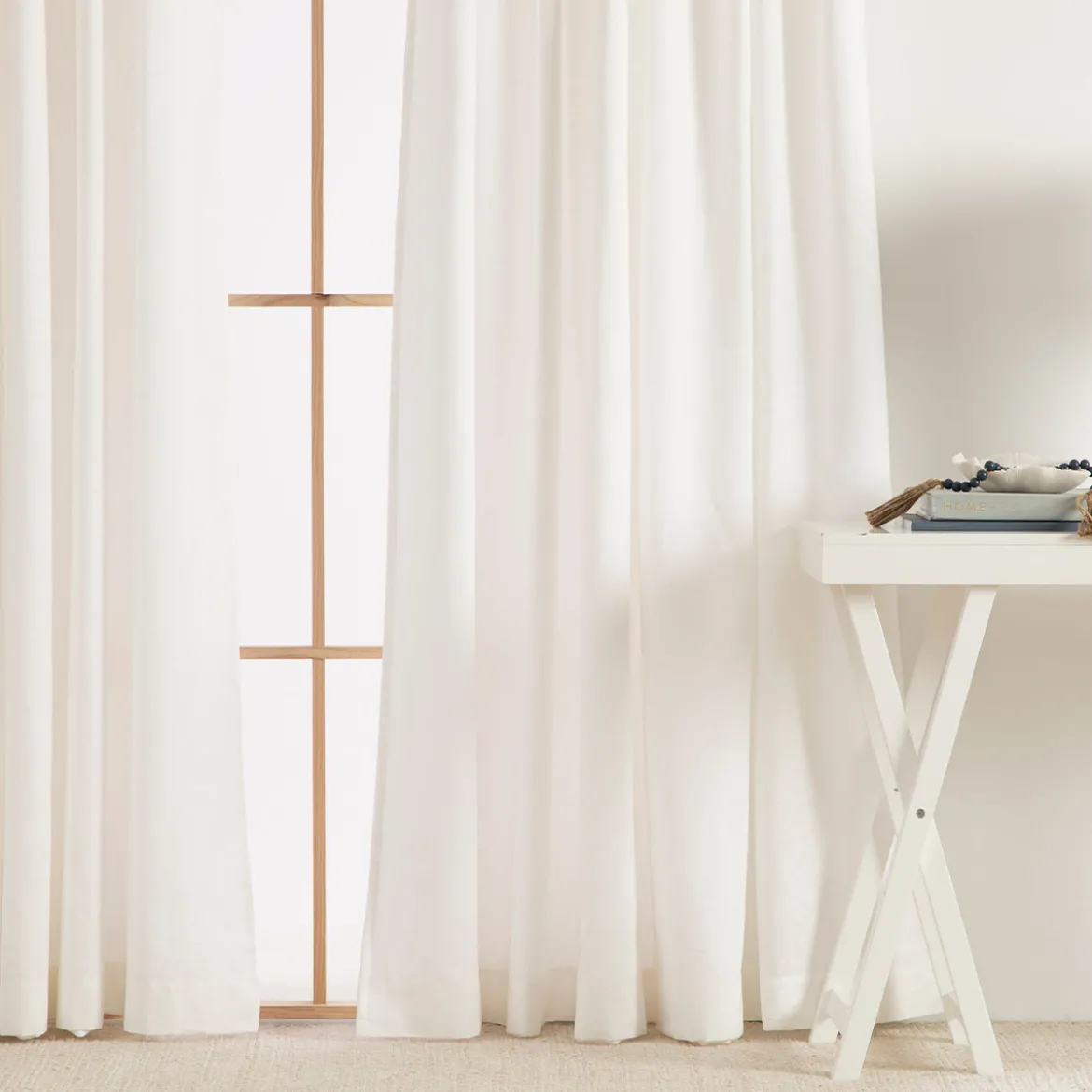 Linen Cotton White Room Darkening Curtain Set of 2