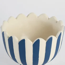 Lucy Dark Blue Stripe Footed Decorative Pot