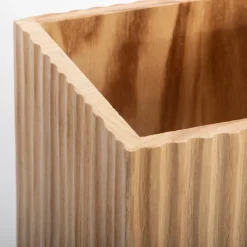 Manly Wooden Decorative Pot on White Metal Stand