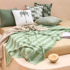 Maris Stripe Sage Green Reversible Beach towel