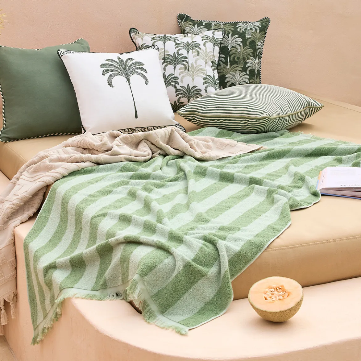 Maris Stripe Sage Green Reversible Beach towel