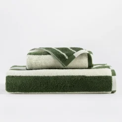Maverick Green Reversible Stripe Towel Range