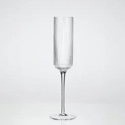 Mila Ribbed Champagne Crystal Glass Flute Set of 4