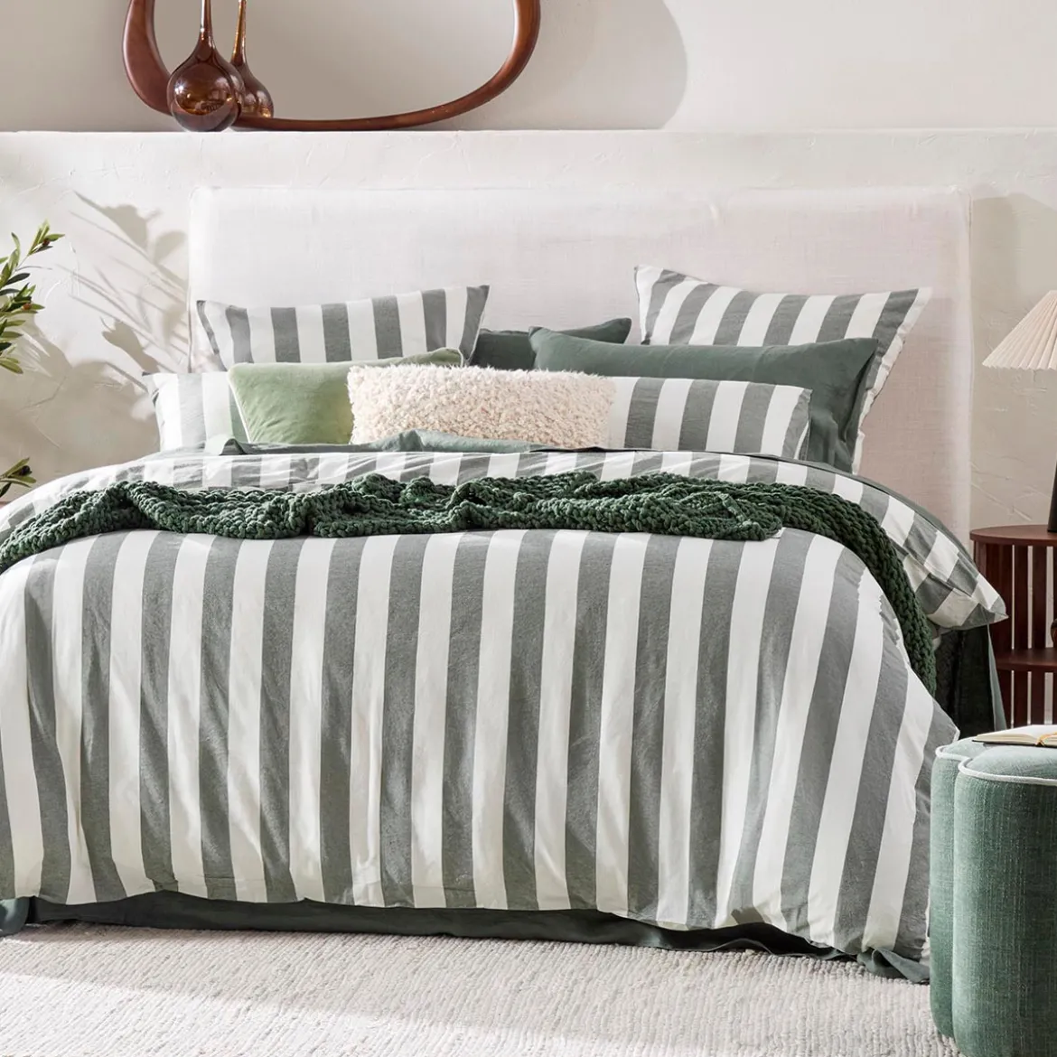 Milah Green Stripe Quilt Cover Set