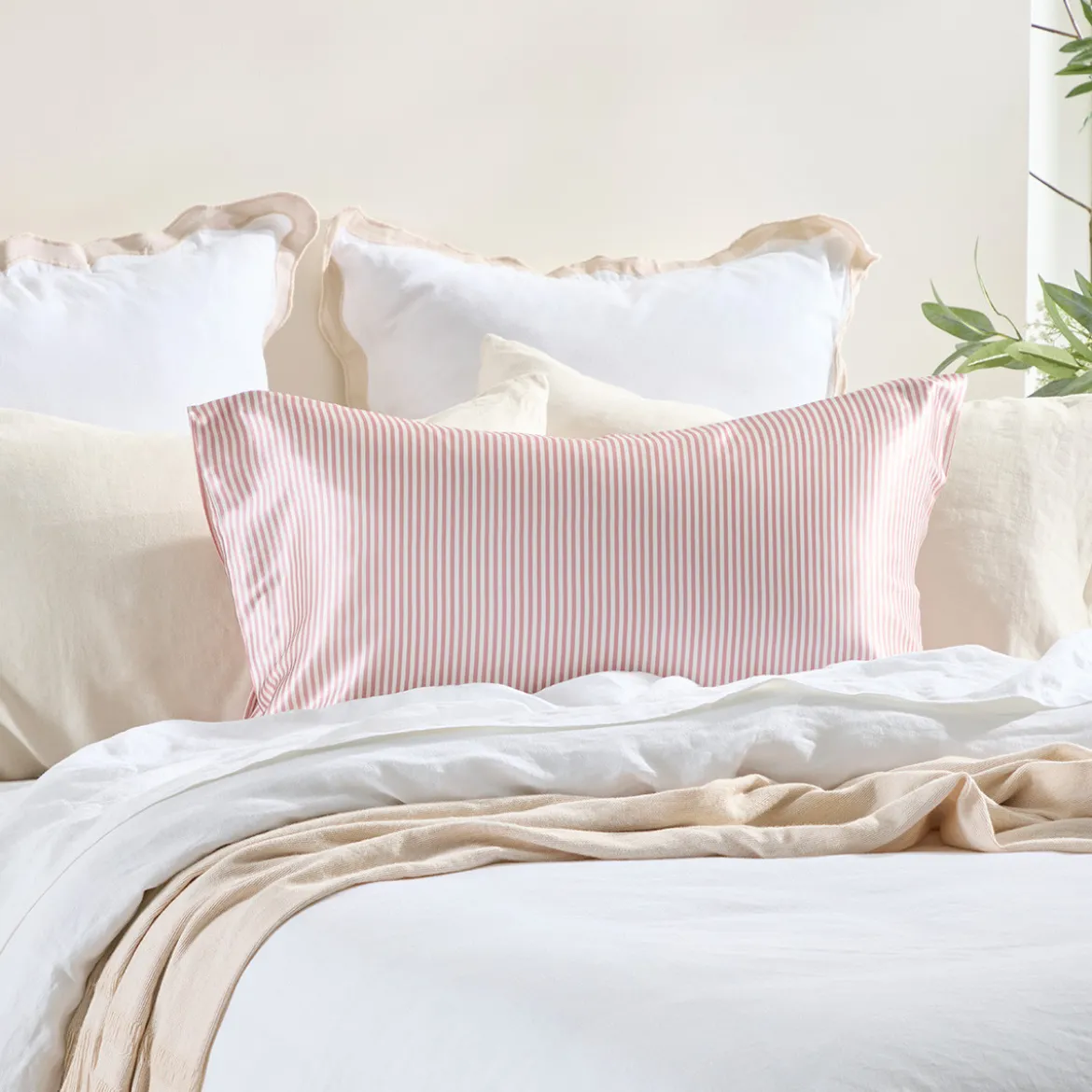 Mulberry Silk Vintage Rose Pink Striped Pillowcase