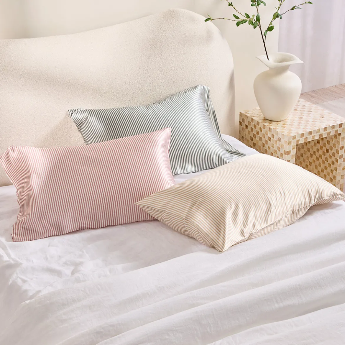 Mulberry Silk Vintage Rose Pink Striped Pillowcase