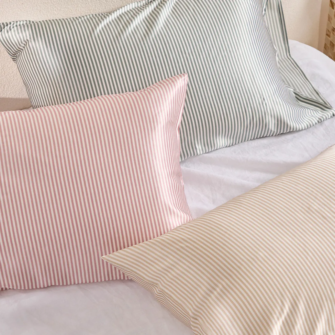 Mulberry Silk Vintage Rose Pink Striped Pillowcase