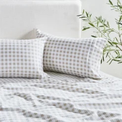Natural Gingham Cotton Flannelette Sheet Set