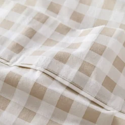 Natural Gingham Cotton Flannelette Sheet Set