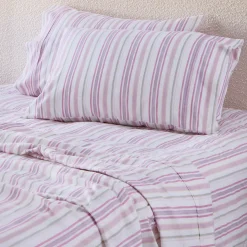 Pink Stripe Cotton Flannelette Sheet Set