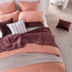 Piped Washed Linen Look Tan European Pillowcase