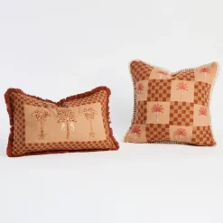 Sedona Palm Embroidered Check Cushion