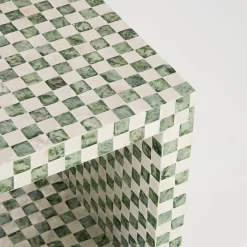 Soho Green Capiz Check Side Table