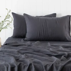 Washed Linen Charcoal King Pillowcase Pair