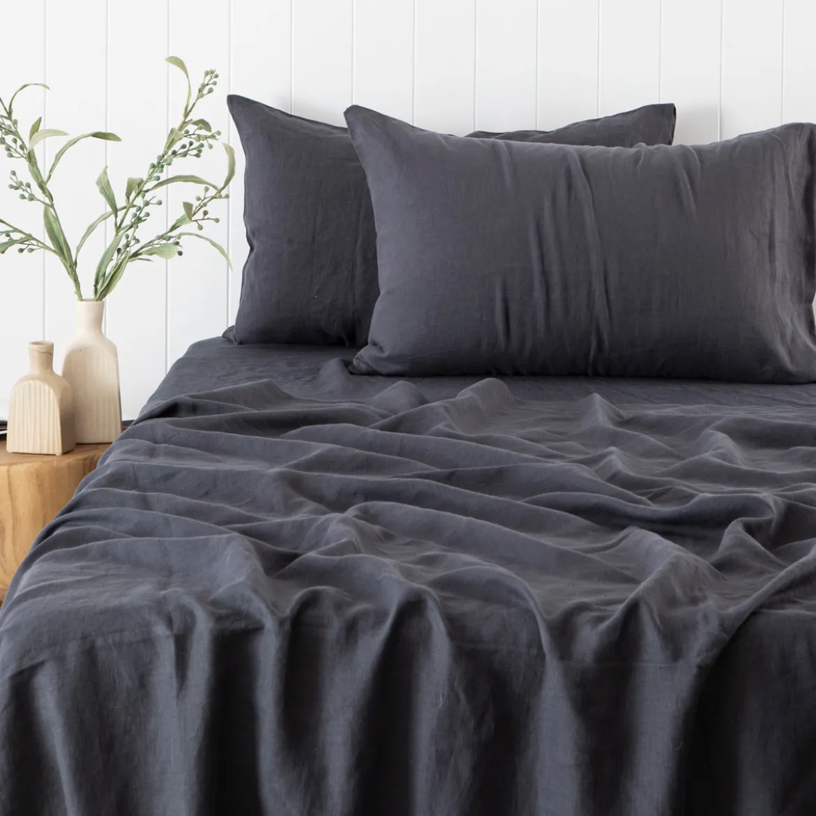 Washed Linen Charcoal Standard Pillowcase Pair