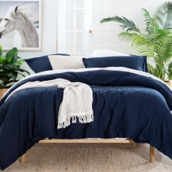 Washed Linen Look Navy European Pillowcase