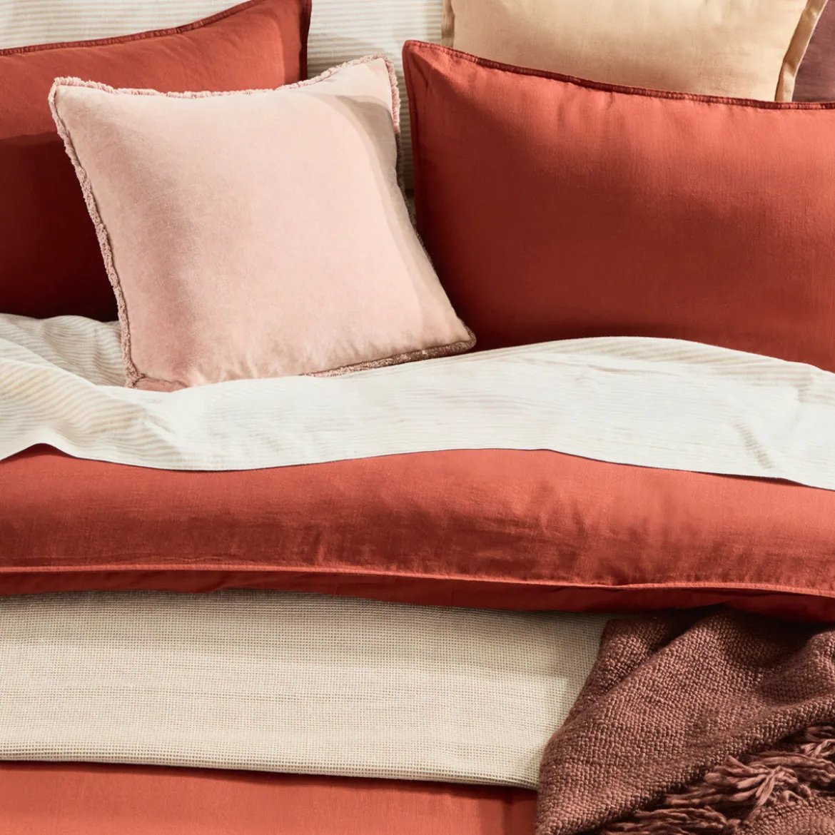 Washed Linen Look Rust Quilt Cover Set