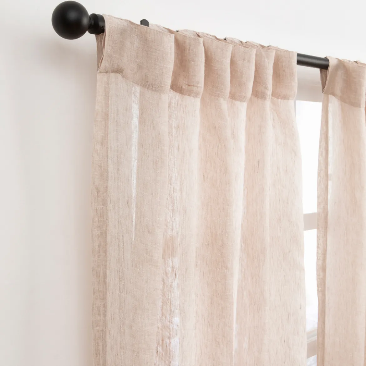 Washed Linen Natural Sheer Curtain Pair 140x250cm