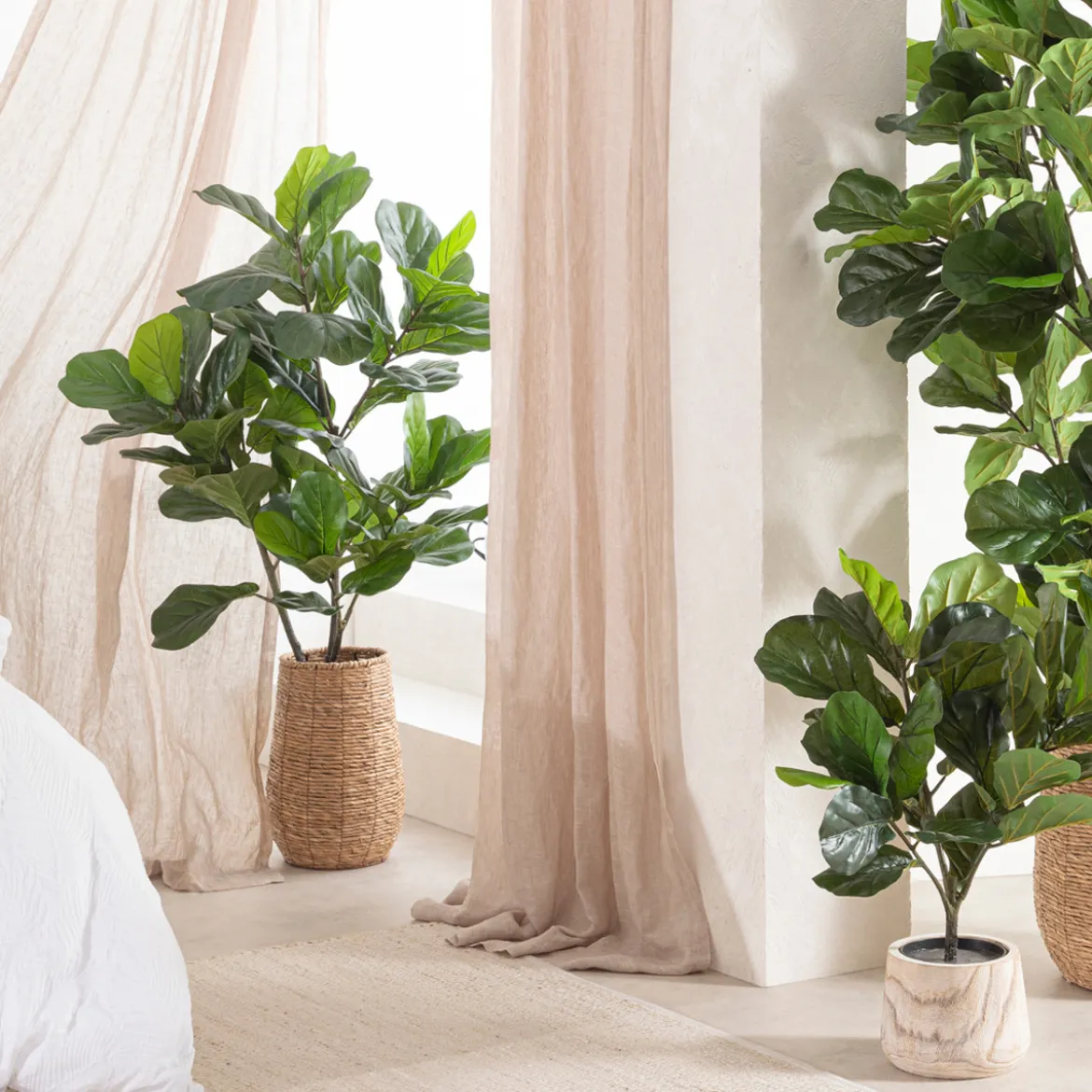Washed Linen Natural Sheer Curtain Pair 140x250cm