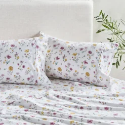 White Floral Cotton Flannelette Sheet Set