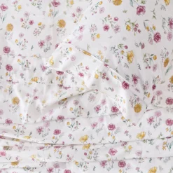 White Floral Cotton Flannelette Sheet Set